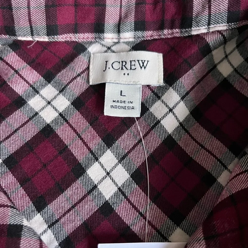 J Crew Women's Plaid Shirt Button Down Cotton Holiday Purple Classic Fit Large